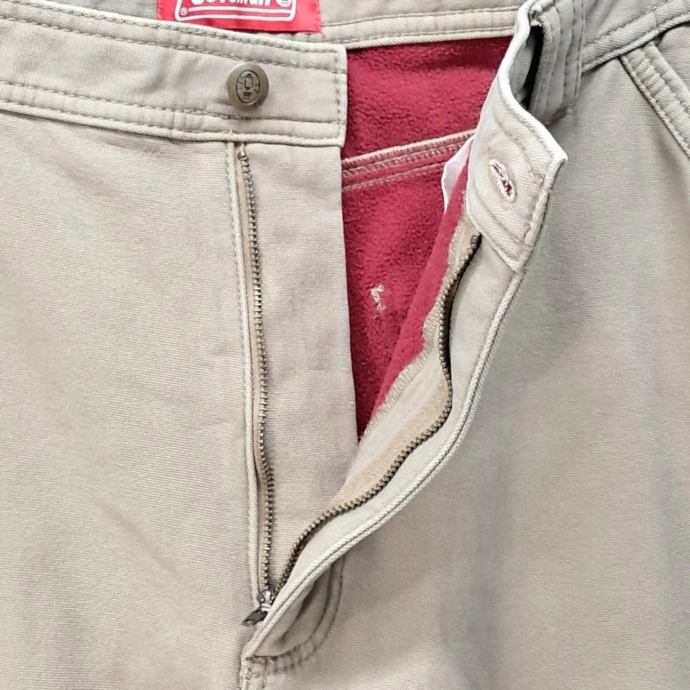 Coleman Mens Fleece Lined Canvas Utility Pants Tan Khaki Workwear 38x30